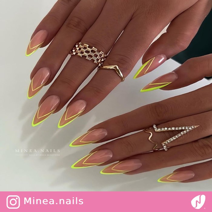 Natural Beige Nails with Neon Lines